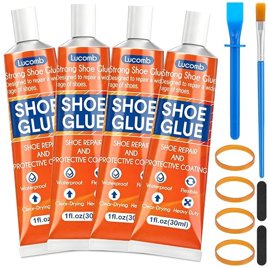 Shoe Glue Soles Repair| 4 Tube 30 ML Clear Shoe Repair Glue Heavy Duty Adhesive with Tool, Dry Within 24 Hrs, High Strength| Waterproof Shoe Sole Glue Repair for Boot, Sneaker, Heel, Leather, Sneaker