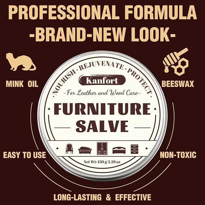 Leather & Furniture Repair Salve 2 Pack, Furniture Salve with Brush for Leather Wood, Leather Conditioner Help Prevent Cracking or Fading