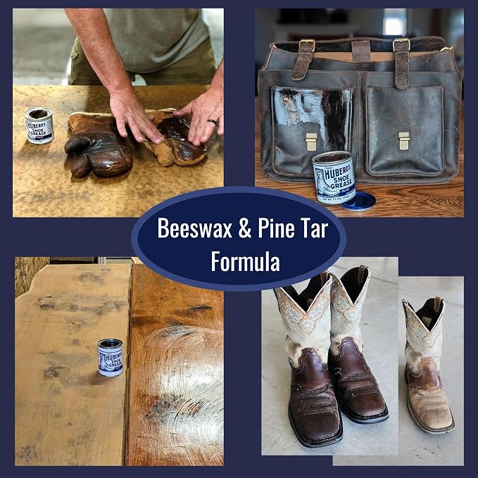 Huberd's Shoe Grease – Leather Conditioner & Waterproofer Since 1921 | 7.5 oz can. Beeswax & pine tar formula. Waterproofs, conditions & softens boots, shoes, saddles, bags, and leather gear.