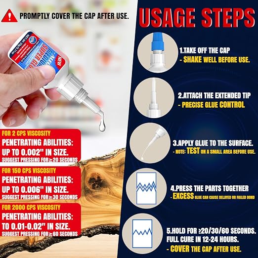 2/150/2000 CPS (Thin/Medium/Thick) CA Glue, Cyanoacrylate Super Glue Wood, Glass, Metal, Paper, Leather, Plastic, Ceramic, Rubber, Jewelry, Woodworking, Hobby Models, and Craft Project 60g(2oz)