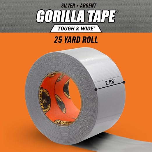 Gorilla Tape Tough & Wide, Silver Tape, 2.88" x 25 yd (Pack of 4) - Heavy Duty and Weather Resistant for Indoor or Outdoor