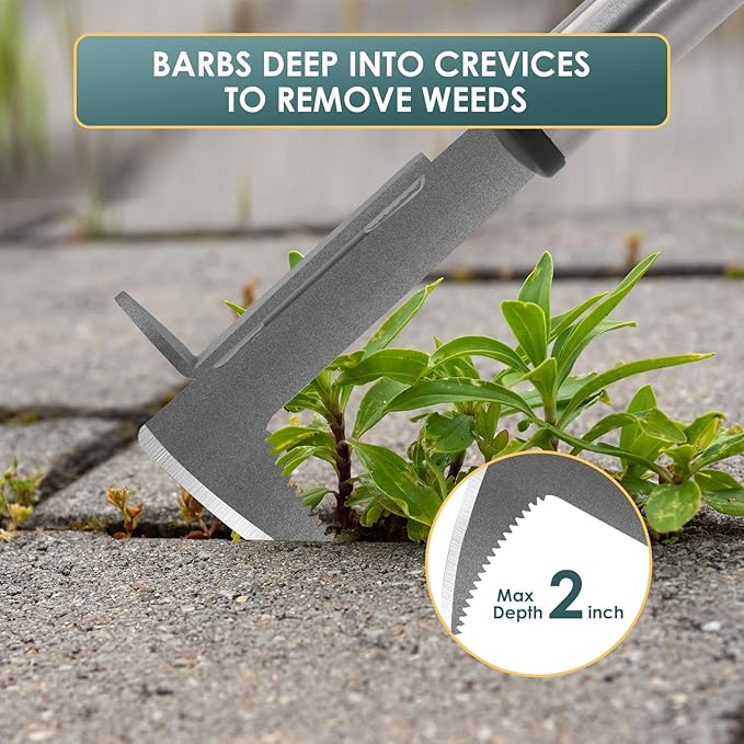 BARAYSTUS Crack Weeder, Stainless Steel Manual Crevice Weeding Tool,13" Weed Grabber Remover, L-Shaped Manual Weeder Puller, Durable Crevice Weeding Tool for Sidewalk Garden Patio Lawn