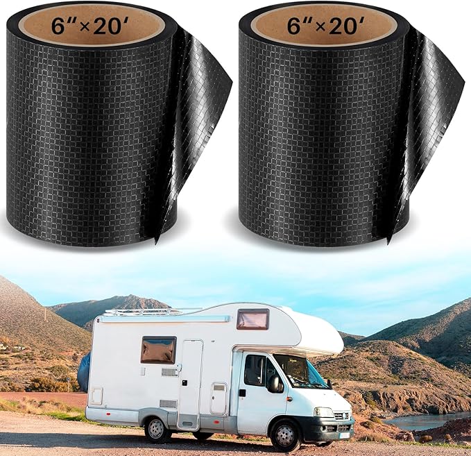 Pushglossy 2 Rolls RV Underbelly Tape 6" x 40 ft Waterproof Repair Belly Tape with Permanent Sealing Adhesive for Mobile Home, Camper Travel Trailer, RV Roof & Tear Repair Patch