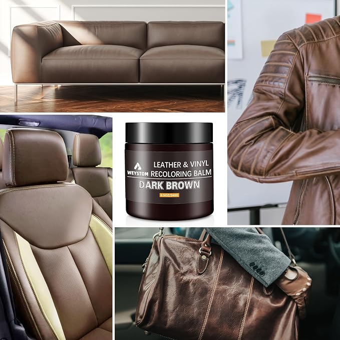 Leather Recoloring Balm - Dark Brown Leather Repair Kit for Furniture, Dye, Recolor, Renew, Repair & Restore Aged, Faded, Cracked, Peeling and Scuffed