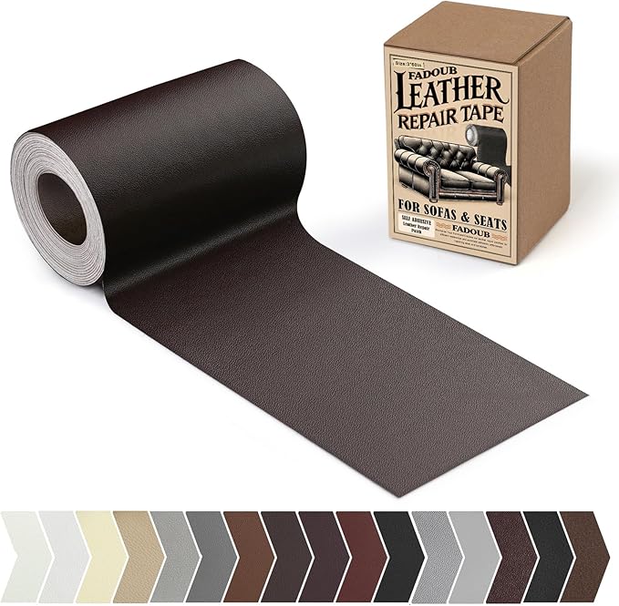 Fadoub Leather Repair Patch, 3 x 60In Self Adhesive Leather Repair Tape Kit for Furniture, Couch, Sofa, Office, Car Seats, Car Interior,Vinyl Repair Kit (Coffee Brown-Fine Grain)