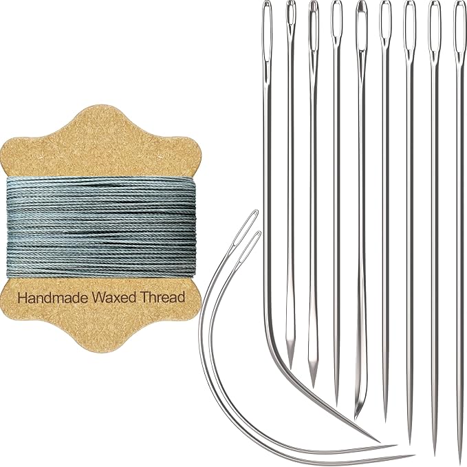 VONEEDL Upholstery Repair Kit: Waxed Sewing Thread (Gray Color) & Heavy Duty Needles (11 PCS) for Leather, Canvas & Quilting Thread