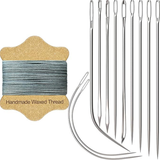 VONEEDL Upholstery Repair Kit: Waxed Sewing Thread (Gray Color) & Heavy Duty Needles (11 PCS) for Leather, Canvas & Quilting Thread