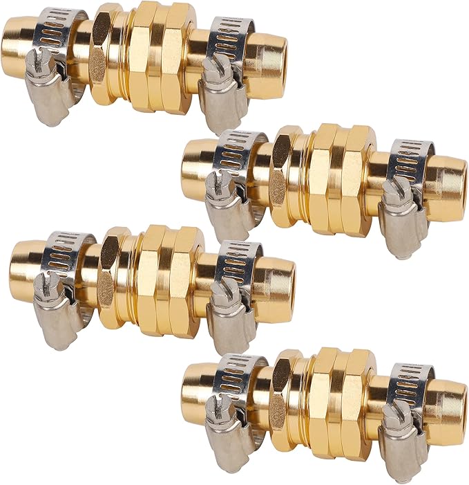 Biswing Garden Hose Repair Connector with Stainless Steel Clamps, 5/8" Barb x 3/4" GHT Thread Aluminum Water Hose Pipe Repair Kit, Female and Male Hose Connectors, 4 Pack