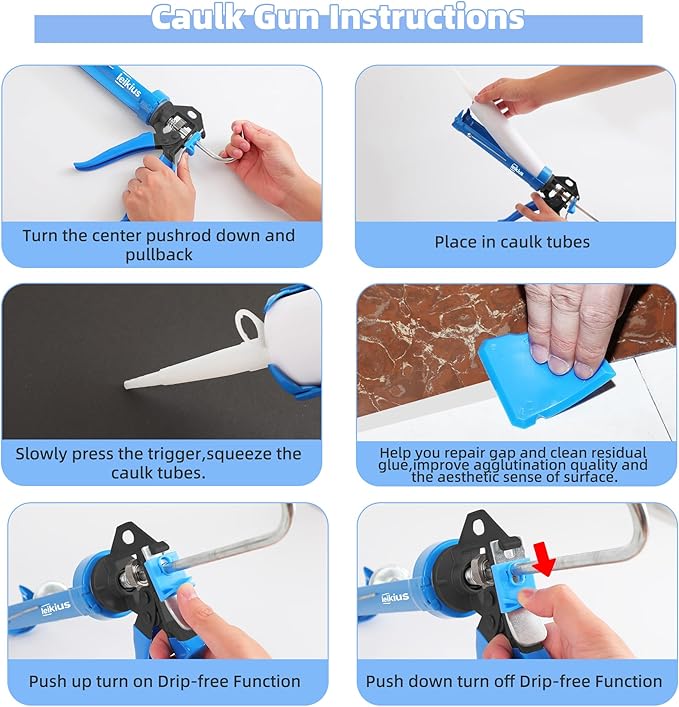 Professional Caulk Guns, Heavy Duty Caulking Gun,Thrust Ratio 14:1,No-drip Rotating Barrel,10OZ Silicone Sealant gun, Come with Putty Knife,Caulk Finishing,Smoothing&Grout Removal Tool Kit