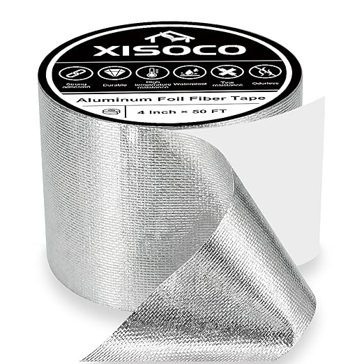 4Inch × 50FT Aluminum Foil Fiber Tape, for Duct Work, HVAC Fiberglass Heat Shield Tape, Greenhouse Sealing Tape, Heavy Duty Waterproof Silver Aluminum Foil Fiber Seal Tape