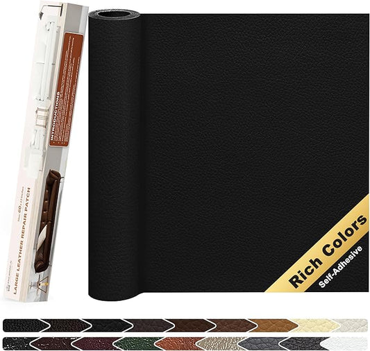 KING MOUNTAIN Leather Repair Patch,12 x 60 Inches self Adhesive Leather Repair Tape for Damaged Leather Furniture, Sofa Seating,Car Seats, Leather Goods（Black）