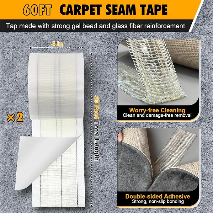 Dreyoo Upgraded Carpet Repair Kit with 5" Star Wheel Seam Roller, 4" x 60ft Carpet Seam Tape & Heavy Duty PVC Pipe Cutter, Heatless Carpets Patching Tools for DIY Home/Office Floor Maintenance