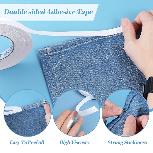 Grevosea Fabric Double-Sided Tape - Strong Adhesive Cloth Leather Tape No Sewing or Ironing Required, Hem Tapes for Quick Clothing Repairs DIY Crafts and Fabric Bonding 1/2inch Wide 197FT Long