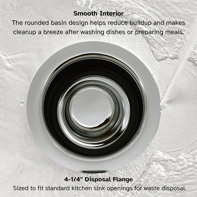 Westbrass D2089-05 4-1/4" Kitchen Sink Waste Disposal Drain Flange and Stopper, Polished Nickel