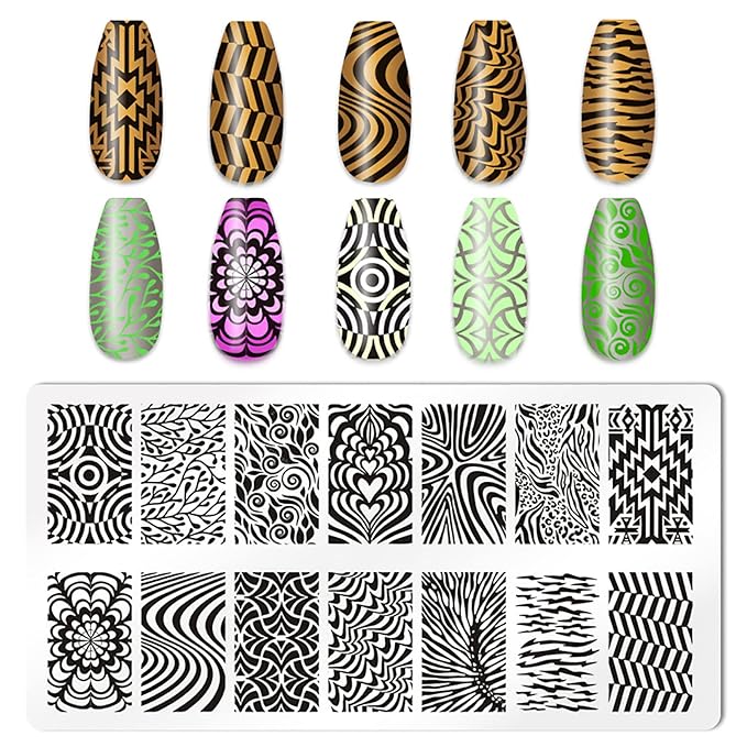 5Pcs Nail Stamping Plates Leopard Print Nail Stamps Nail Art Stamping Plates Nail Stencils Nail Plate Template Nail Art Stamping Kit Nails Accessories with 1 Nail Stamper, 1 Scraper