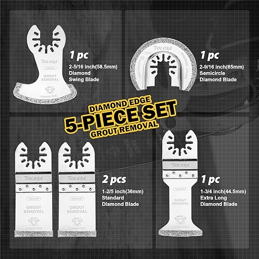 Diamond Oscillating Multi Tool Blades 5 Pcs Set, Precise & Clean Cutting for Grout Removal, Cleaning Mortar