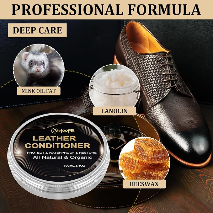 8.8oz Leather Recoloring Balm with 100ml Mink Oil,Black Leather Repair Kit for Furniture,Leather Repair Cream,Leather Scratch Repair for Car Interior,Leather Conditioner for Couch