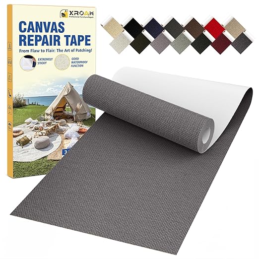 Canvas Repair Tape, 3.2 x 63 Inch Waterproof Heavy Duty Fabric Tape for Furniture, Self Adhesive Canvas Repair Patches for Boat Covers, Sofas, Tents, Louge Chairs, Canopy, Awning Dark Gray