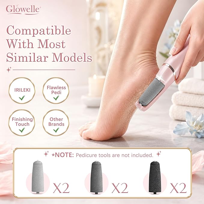 Glowelle Pedicures Replacement Heads for Flaweless Pedi Electric Foot File Replacements Bits, Electric Callus Remover Grinders Replacement Roller Heads (Fit Most Similar Model)