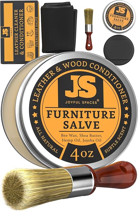 Furniture Salve for leather, leather conditioner, leather repair kit, shoe polish kit, wood restorer for furniture, bees wax furniture polish 4 oz