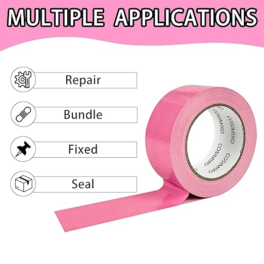 COSIMIXO 5-Pack Pink Heavy Duty Duct Tape, 2 inches x 30 Yards, Strong, Flexible, No Residue, All-Weather and Tear by Hand - Bulk Value for Repairs, Industrial, Professional Use