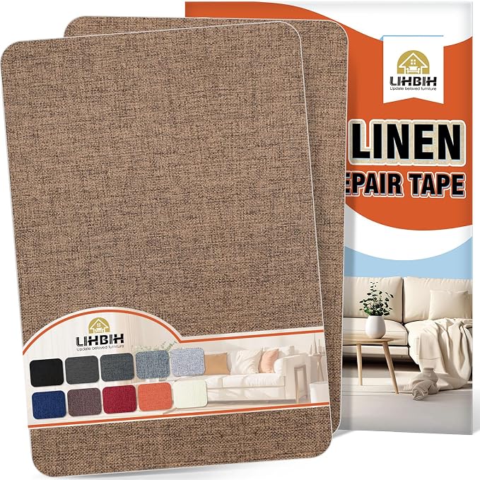 Linen Fabric Repair Tape 8x12 Inch, Self Adhesive Couch Patch Repair Fabric Tape for Furniture, Linen Patch Kit for Couch, Carpet, Upholstery, Chair, Sofa, Cushion, Bag (Light Brown)