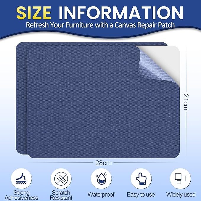 Self-Adhesive Canvas Repair Tape, 8.3" x 11" Waterproof Canvas Repair Patch, Fabric Patch Repairs Kit for Furniture, Tents, Sunbrellas, Boat Covers Awnings, Couches, Clothes, Bags Dark Blue