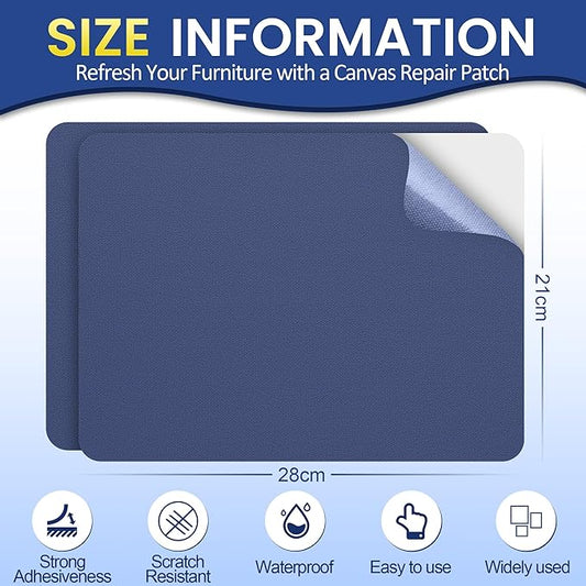 Self-Adhesive Canvas Repair Tape, 8.3" x 11" Waterproof Canvas Repair Patch, Fabric Patch Repairs Kit for Furniture, Tents, Sunbrellas, Boat Covers Awnings, Couches, Clothes, Bags Dark Blue