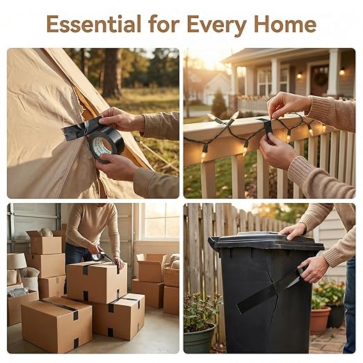 3-Pack Duct Tape Heavy Duty, 9 Mil Thickness, 2 Inch x 30 Yards, Waterproof Strong Adhesive, Flexible,No Residue, Tear by Hand, Multi-Use for Repairs, DIY, Industrial & Home (Black)