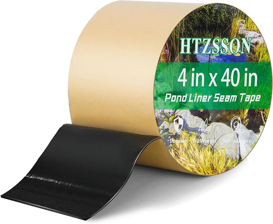 Pond Liner Seam Tape 4" x 40" - Double Sided Butyl Adhesive Tape for EPDM Liners, Waterproof Repair Patch for Ponds, Fish Ponds, Water Features & Outdoor Landscaping (Black)