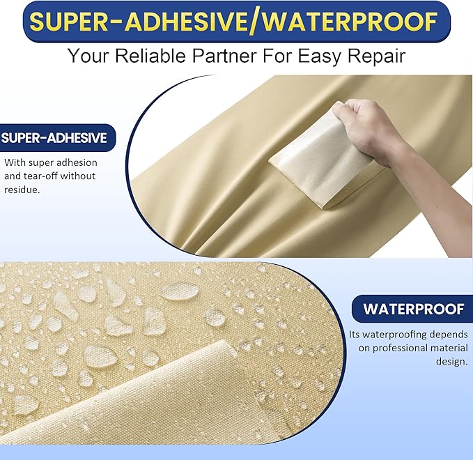 Self-Adhesive Canvas Repair Tape, 4" x 79" Waterproof Canvas Repair Patch, Fabric Patch Repairs Kit for Furniture, Tents, Sunbrellas, Boat Covers Awnings, Couches, Clothes, Bags Light Beige