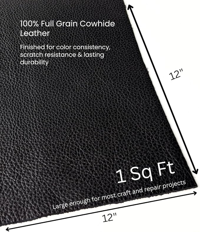 Natural Grain Cow Leathers: 12'' x 12'' Pre-Cut Leather Pieces (Black, 3 Pieces)
