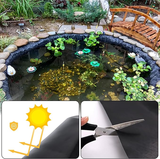 Adroiteet 14 x 14 FT Pond Liner, 20 Mil Fish Pond HDPE Liner, Pond Liners for Outdoor Ponds, Koi Ponds, Garden Fountain, Waterfall