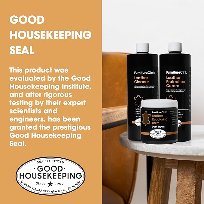 Furniture Clinic Leather Complete Restoration Kit | with Leather Recoloring Balm, Cleaner, 2-in-1 Protection Cream & Conditioner, Sponge, and Cloth | Repair Kit for Furniture (Cream)