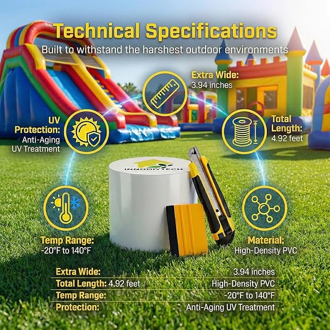 Waterproof Tape for Pools 3.94" W x 4.92ft L Transparent PVC Repair for Pools, Liners, Plastic, Outdoor, Wet Surfaces, Leak Seal, Adhesive, Cutter Included.