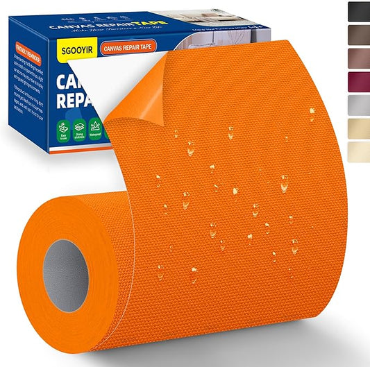 Self-Adhesive Canvas Repair Tape, 4" x 80" Waterproof Canvas Repair Patch, Fabric Patch Repairs Kit for Furniture, Tents, Sunbrellas, Boat Covers Awnings, Couches, Clothes, Bags Orange