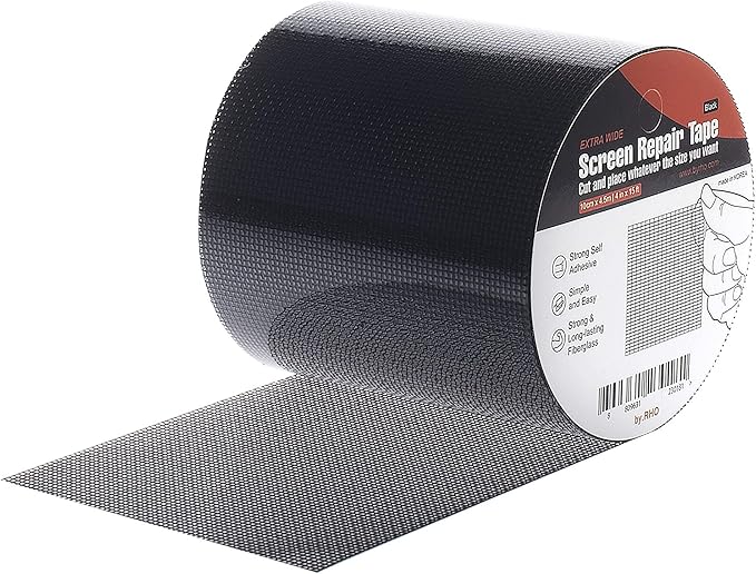 by.RHO Screen Repair Kit, Extra Wide (4in x 15FT), Black, Adhesive & Waterproof, Fiberglass, fix for Screen Door and Window Screen
