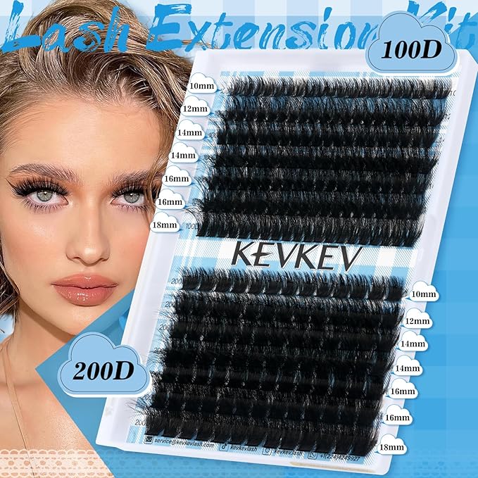 Lash Extension Kit 280pcs Volume Lash Clusters 100D+200D Lash Clusters Kit 10-18mm Individual Lashes Kit With Lash Bond And Seal，Lash Tweezers Thick Lash Extension Kit DIY At Home(0.05D,100D+200D)