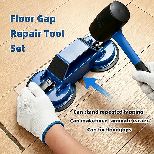 Floor Gap Fixer Tool Enhanced Suction Cup 45°Striking Surface Floor Laminate Flooring Tools with Suction Cup and Mallets and 6pcs Sticky Pads Slot Cutter for Vinyl Flooring Repair Tool (Blue)