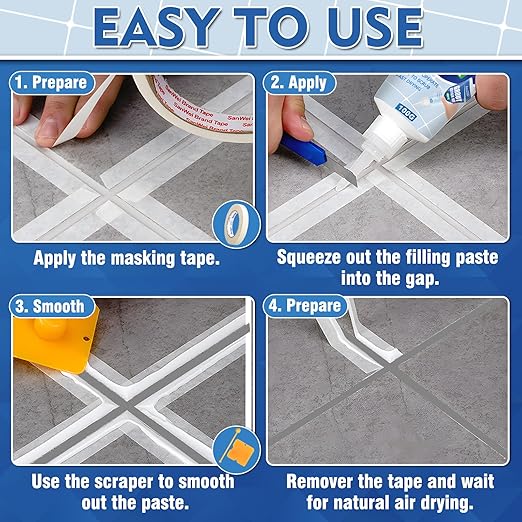 Tile Grout Repair Kit, 2 Pack White Fast Drying Grout Filler for Bathroom, Kitchen, Shower, Replace Grout Pen for Restore and Renew Tile Joints Line, Versatile Triple Use with Grout Sealer (Gray)