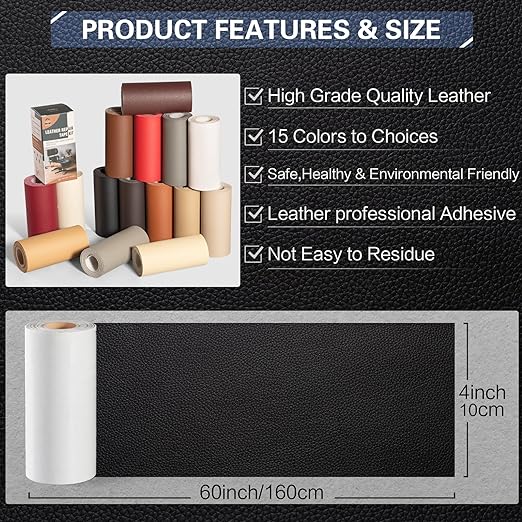 OAZ Leather Repair Kit for Furniture 4"x 63" Leather Tape Repair Patch Self Adhesive Sofa Vinyl Repair Patch Kit for Car Seat,Couch,Boat Seat,Chair - Classic Brown
