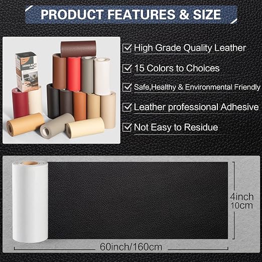 Leather Repair Kit for Furniture 4"x 63" Leather Tape Repair Patch Self Adhesive Sofa Vinyl Repair Patch Kit for Car Seat,Couch,Boat Seat,Chair - Beige Yellow