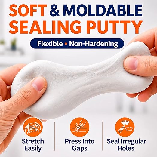 Duct Seal Putty, 12 Pack, Moldable Gap Filler for Wall & Pipe Gaps, Non-Hardening, Blocks Drafts, for HVAC Openings & Electrical Entry Holes, Seal Compound, 30g Each