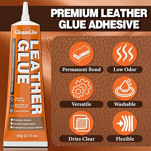 Leather Glue 60ml - Extra Strong, Waterproof & Flexible Adhesive - Fast-Drying Repair Glue for Leather & Vinyl - Ideal for Shoes, Bags, Sofas, Jackets, Car Seats & More