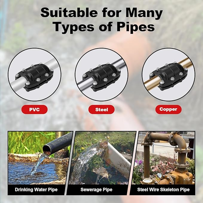 Pipe Repair Clamp 1 inch, Water Pipe Leak Repair Clamp, Pipe Repair Kit for Plastic and Metal Pipes, Leak Stopper with Anti-Impact, Suitable for Pipes 25MM OD