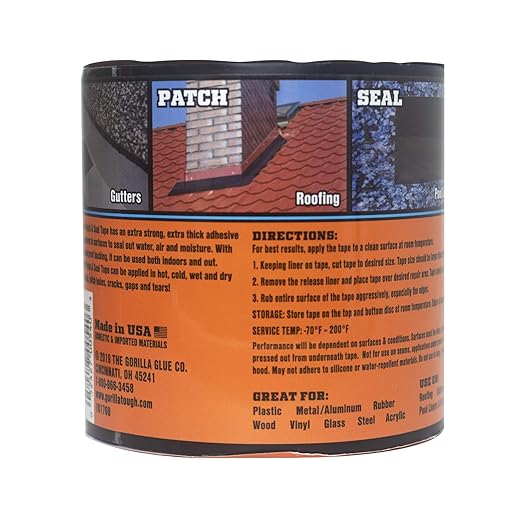 Gorilla Waterproof Patch & Seal Tape,Black Tape,4" x 10' - Permanent Weather Resistant Seal for Leaks and Repairs,(Pack of 16)