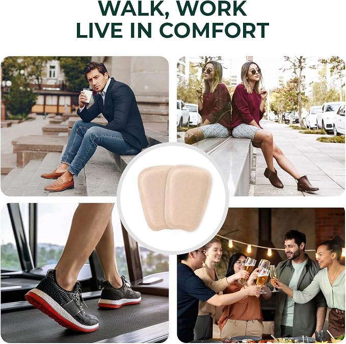 Shoe Tongue Pads for Men & Women - Welnove 4 Pairs Suede Memory Foam Shoe Padding Cushion Soft Self Adhesive Inserts Filler for Boots, Leather Shoes, Dress Shoes, Loafers (Beige, Size L)