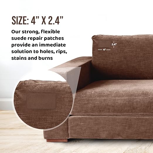 Instant MastaPlasta Suede Premium Repair Patch - Brown Suede - 4in x 2.4in (10cm x 6cm) - Self-Adhesive Suede Upholstery-Quality Patches for Sofas, Car Interiors, Bags, Shoes & More