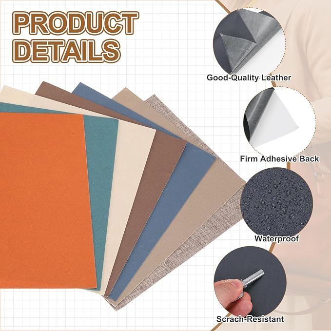 MECCANIXITY 2 Pcs Leather Repair Patch 8"x10" Self-Adhesive Leather Vinyl Repair Tape Kit for Furniture Couches Sofa Chair Car Boat Seats Jackets, Blue Gray