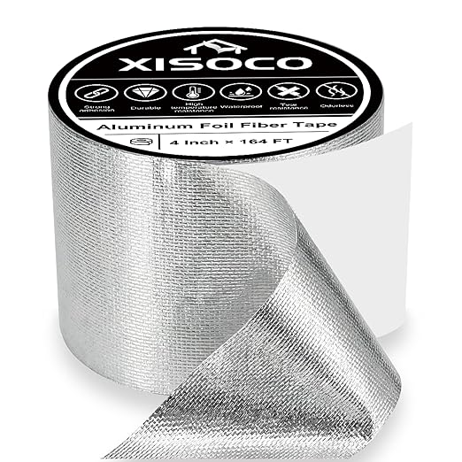 4Inch × 164FT Aluminum Foil Fiber Tape, for Duct Work, HVAC Fiberglass Heat Shield Tape, Greenhouse Sealing Tape, Heavy Duty Waterproof Silver Aluminum Foil Fiber Seal Tape